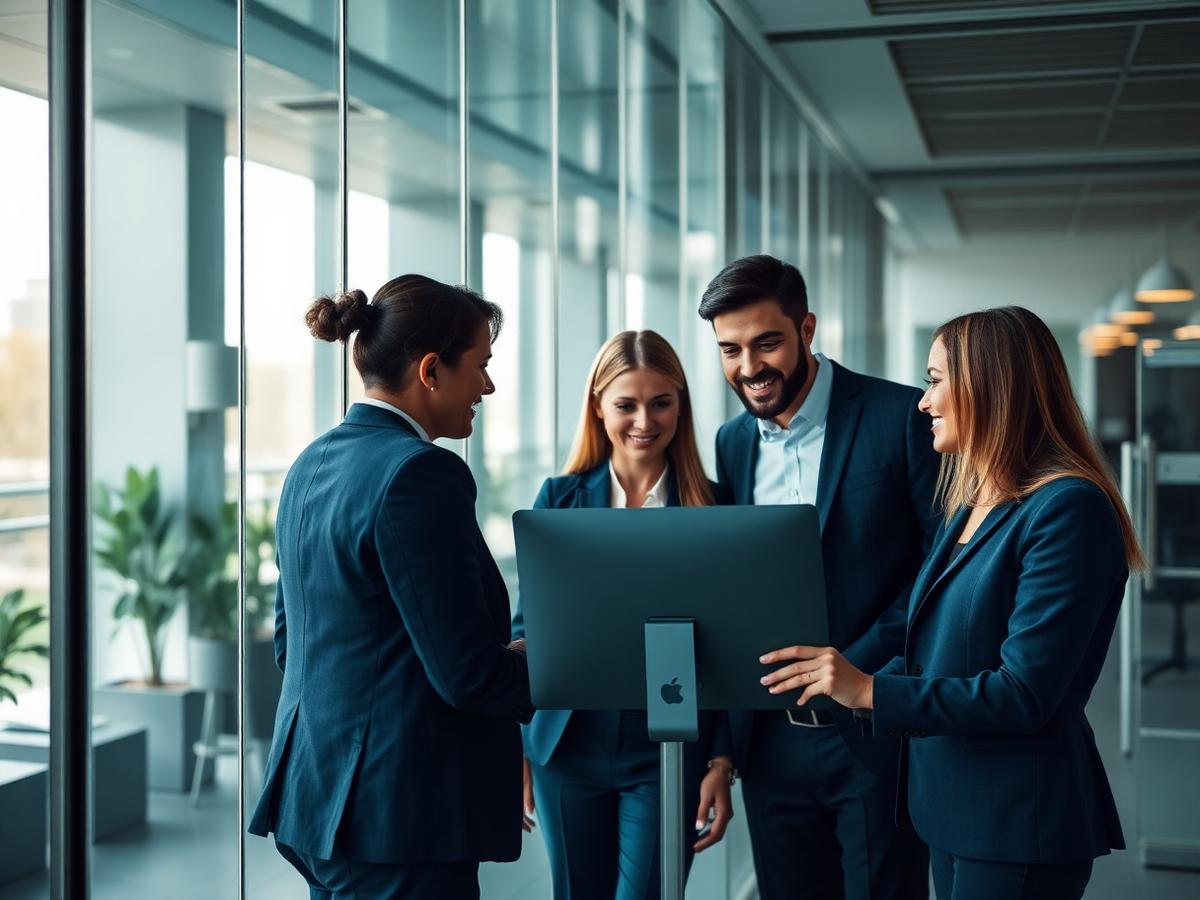 Haze Media IT consultants reviewing a delivery roadmap in a corporate office